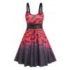 Gothic Dress Ombre Bat Print Dress Lace Up Sleeveless High Waisted A Line Mini Dress - BLACK XXXL