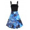 Robe Ligne A à Imprimé Galaxie sans Manches à Lacets - Noir L