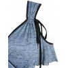 Robe D'Eté Superposée Chinée Nouée Epaule Dénudée à Ourlet Contrasté en Ligne A - Bleu clair M