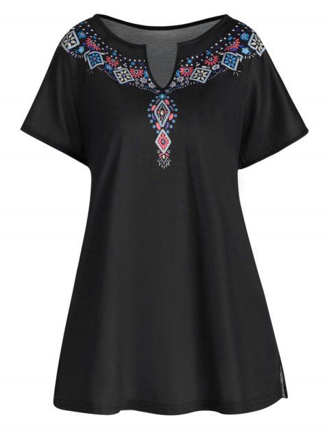 T-shirt Décontracté à Fleurs Style Ethnique à Manches Courtes
