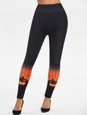 Halloween Leggings Ombre Leggings Pumpkin Bat Print High Waisted Skinny Leggings