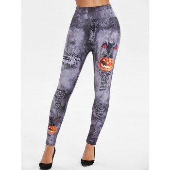 

Pumpkin Bat Cat Denim 3D Print Halloween Jeggings Wide High Waist Skinny Leggings, Black