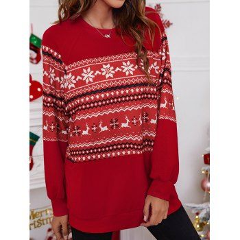 

Christmas Elk Snowflake Pattern Knit Sweatshirt Raglan Sleeve Knitted Sweatshirt, Red