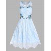 Robe de Soirée Trapèze Superposée Fleur Brodée en Dentelle sans Manches Pour Invité de Mariage - Bleu clair XXXL