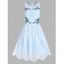 Robe de Soirée Trapèze Superposée Fleur Brodée en Dentelle sans Manches Pour Invité de Mariage - Bleu clair XXXL