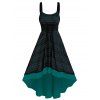 Casual Dress Geometric Print Dress Lace Overlay Lace Up High Low Midi Summer Dress - BLACK M