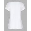 T-shirt Décontracté à Imprimé Rose et Feuille Style Ethnique à Manches Raglan - Blanc L