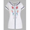 Ethnic Style T Shirt Rose Leaf Print V Neck Raglan Sleeve Casual Tee - WHITE 3XL