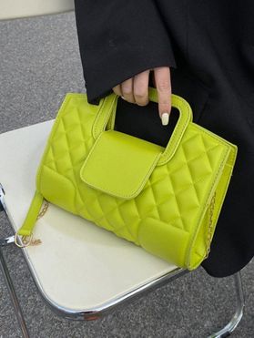 Solid Color Rhombus Magnetic Closure PU Handbag Crossbody Bag