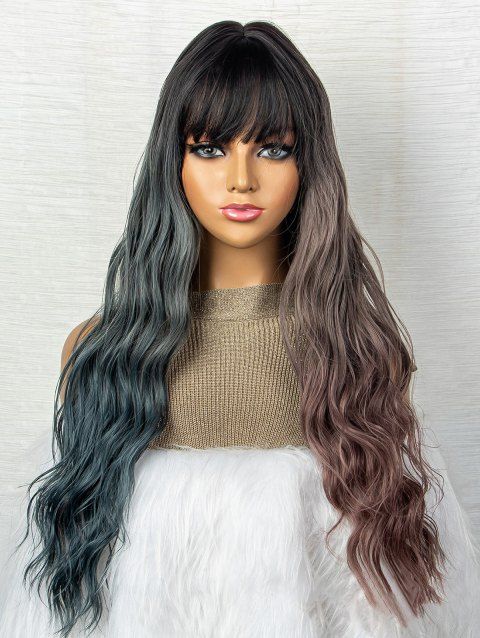 Long Full Bang Mix Color Wavy Heat Resistant Synthetic Wig