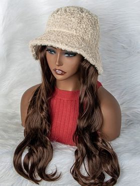 Long Body Wave Heat Resistant Synthetic Wig With Shearling Hat