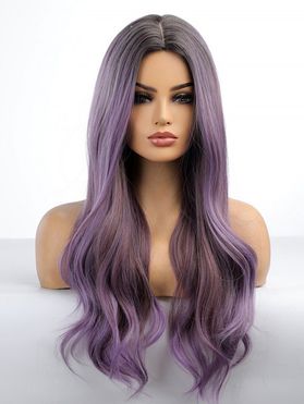 Middle Part Long Mixed Color Wavy Capless Synthetic Party Wig