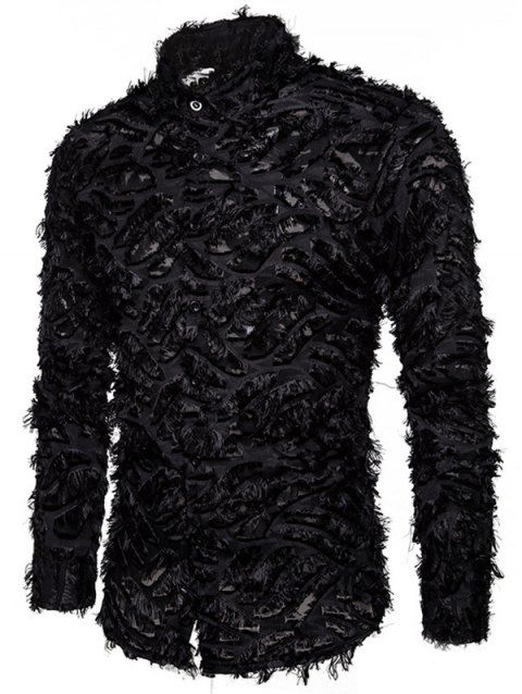 Halloween Shirt Faux Feather Shirt Mesh Panel Solid Color Button Up Gothic Shirt