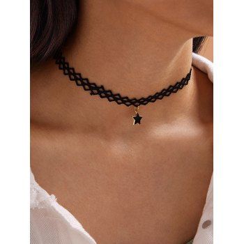Fashion Women Lace Choker Hollow Out Star Pendant Gothic Necklace Jewelry Online Black
