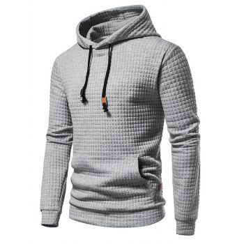 

Textured Plain Color Hoodie Kangaroo Pocket Drawstring Applique Casual Hoodie, Light gray