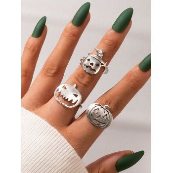 

3Pcs Funny Pumpkin Face Pattern Rings Set, Silver