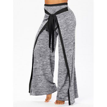 

Sport Pants Space Dye Print Contrast Bowknot Elastic Waist Casual Wide Leg Pants, Light gray