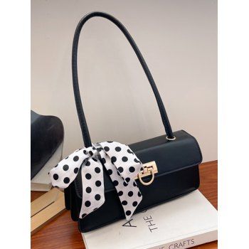 

Twist Lock Polka Dot Ribbon Solid Color Rectangle Handbag, Black