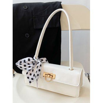 

Twist Lock Polka Dot Ribbon Solid Color Rectangle Handbag, White