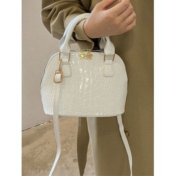 

Zipper Alligator Embossed Solid Color Handbag Crossbody Bag, White