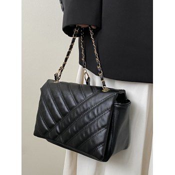 

Topstitching Solid Color PU Magnetic Closure Crossbody Bag, Black