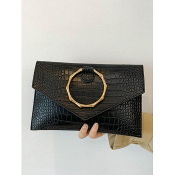 

Solid Color Magnetic Closure O Ring Alligator Embossed PU Chian Crossbody Bag, Black