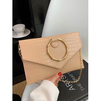 

Solid Color Magnetic Closure O Ring Alligator Embossed PU Chian Crossbody Bag, Camel brown