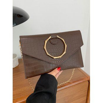 

Solid Color Magnetic Closure O Ring Alligator Embossed PU Chian Crossbody Bag, Deep brown