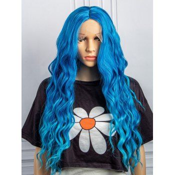

Lace Front 28 Inch Long Wavy Cosplay Heat Resistance Synthetic Wig, Blue