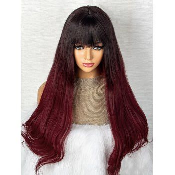 

24 Inch Long Ombre Full Bang Wavy Heat Resistance Synthetic Wig, Multicolor a