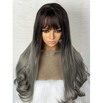 

Ombre Wavy 24 Inch Long Full Bang Heat Resistance Synthetic Wig, Multicolor a