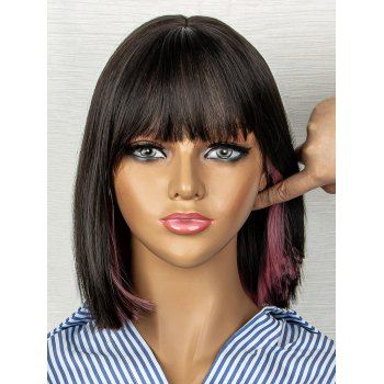 

Mixed Cover 12 Inch Full Bang Straight Bob Heat Resistance Synthetic Wig, Multicolor a