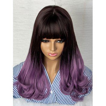 

20 Inch Long Ombre Wavy Full Bang Cosplay Heat Resistance Synthetic Wig, Multicolor a