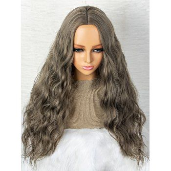 

26 Inch Long Curly Middle Part Heat Resistance Synthetic Wig, Dark gray