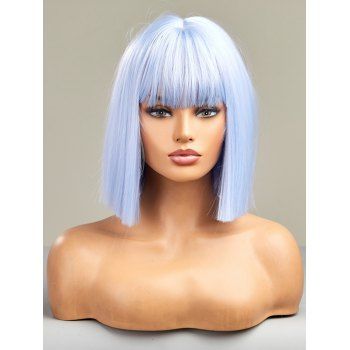 

Anime Cosplay Synthetic Short Full Bang Straight Bob Wig, Day sky blue