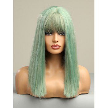 

Full Bang Long Straight Anime Cosplay Capless Synthetic Wig, Dark sea green