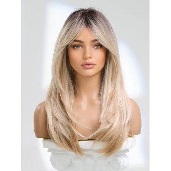 Eight-character Bang Ombre Long Straight Tail Adduction Heat Resistant Synthetic Wig