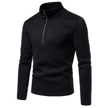 

O Ring A Quarter Zip Flocking Liner Sweatshirt Stand Collar Solid Color Casual Sweatshirt, Black