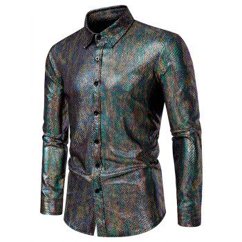 

Snake Pattern Shirt Glitter Long Sleeve Shirt Button Up Shirt, Deep green