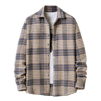 

Allover Houndstooth Print Shacket Snap Button Fastening Turndown Collar Casual Shirt Jacket, Coffee