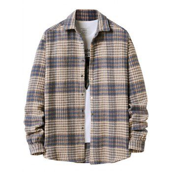 

Allover Houndstooth Print Shacket Snap Button Fastening Turndown Collar Casual Shirt Jacket, White