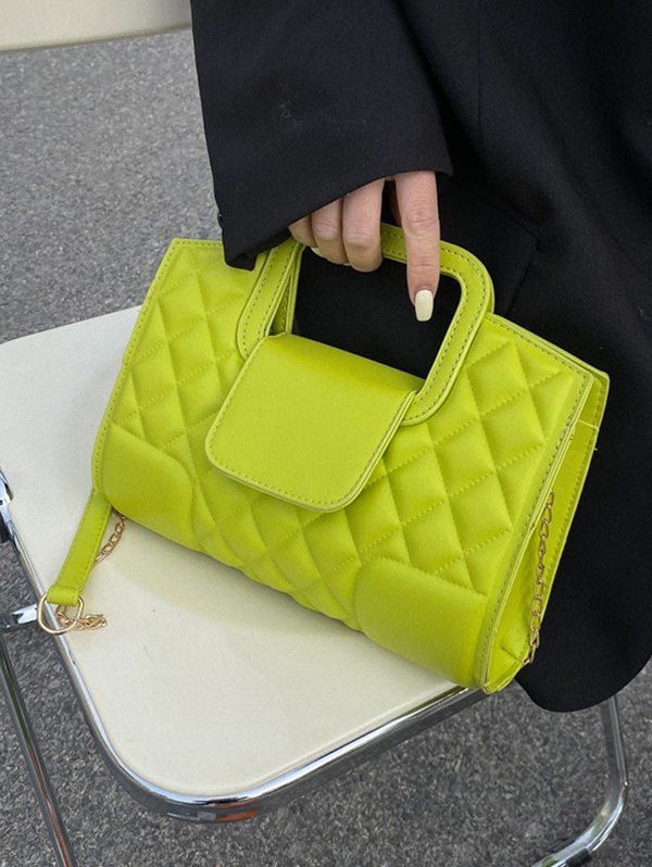 Solid Color Rhombus Magnetic Closure PU Handbag Crossbody Bag - PISTACHIO GREEN 