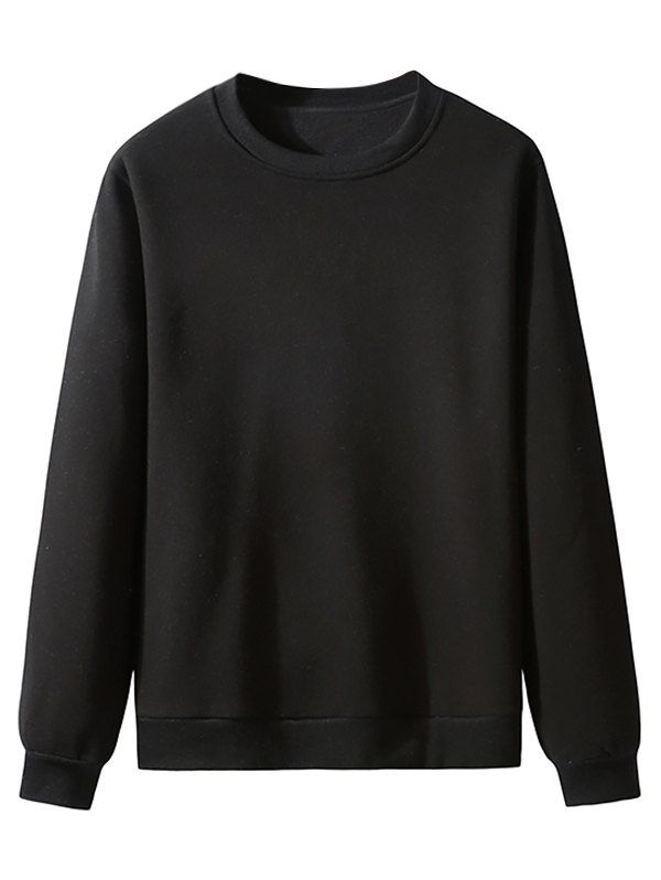 Solid Color Sweatshirt Flocking Inner Long Sleeve Casual Sweatshirt - BLACK XXL