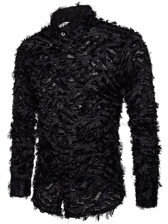Chemise D'Halloween Gothique Panneau en Maille en Couleur Unie Boutonnée - Noir XL