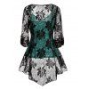 Heather Cami Top Floral Lace Mock Button Slit Long Sleeve Blouse And Lace Up Capri Leggings Outfit - multicolor S