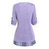 Plaid Print Adjustable Straps Backless Camisole And Rolled Sleeve Twisted T Shirt Two Piece Set - LIGHT PURPLE XXXL