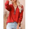 Drop Shoulder Sweatshirt O Ring Half Zipper Turndown Collar Long Sleeve Sweatshirt - RED XL