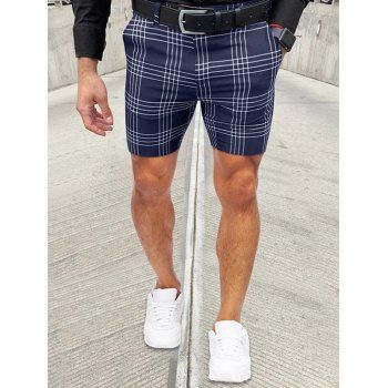 

Lined Plaid Print Bermuda Shorts Zipper Fly Pockets Casual Shorts, Deep blue