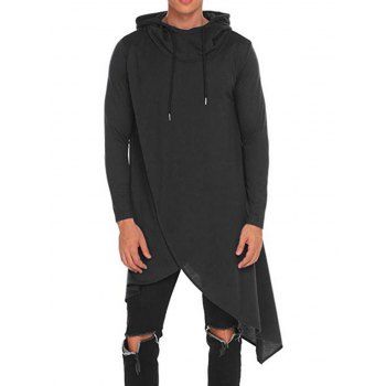 

Long Sleeve Hoodie Asymmetrical Hem Pullover Longline Sweatshirt With Hood, Black