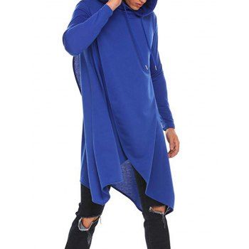 

Long Sleeve Hoodie Asymmetrical Hem Pullover Longline Sweatshirt With Hood, Blue